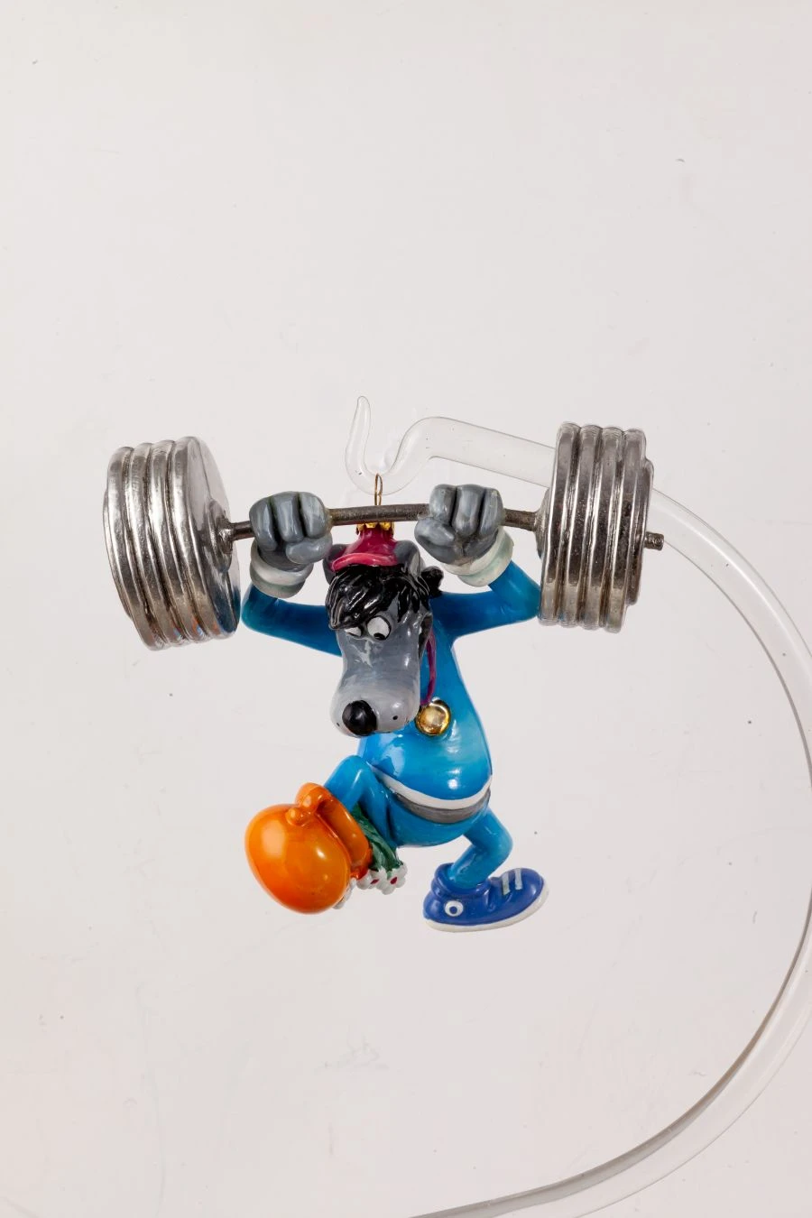 Handcrafted Glass Christmas Ornament "Wolf and Barbell