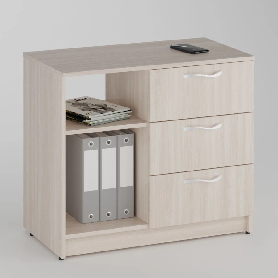 Desk Side Cabinet with Open Shelf and Drawers