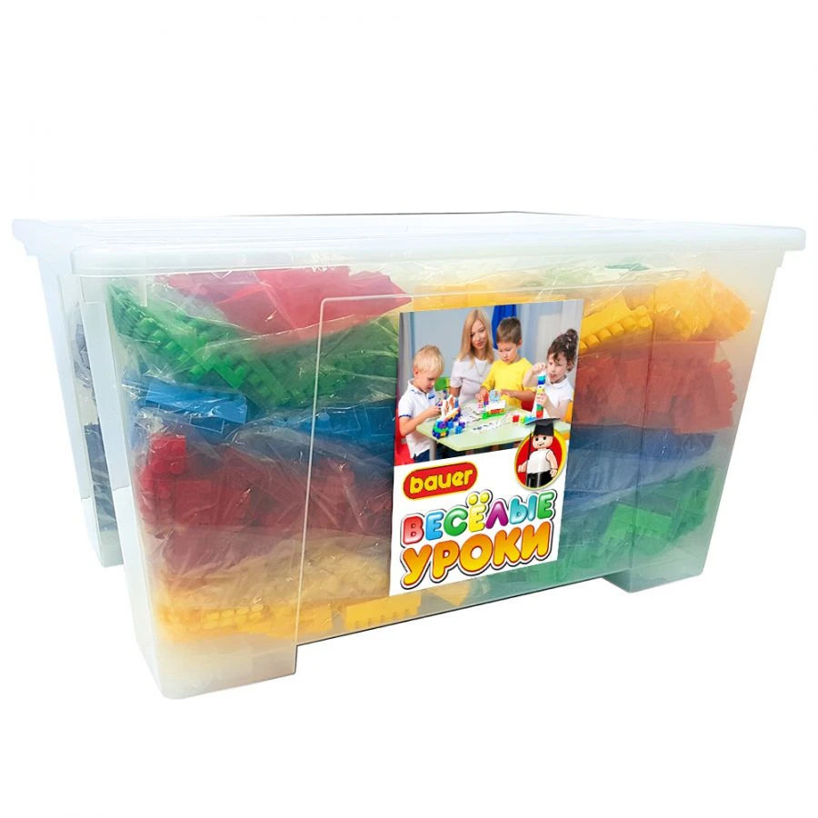 كونستركتور باوير "دروس ممتعة: الأرقام والحروف" (حاوية 130 لتر، 48 بطاقة تعليمية، 15 تعليمات، 1958 ملصق)