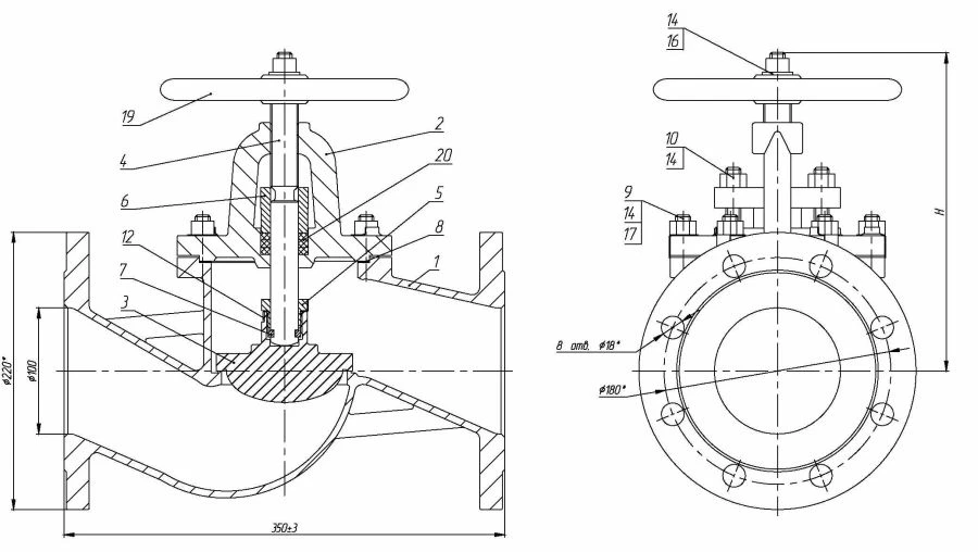 صمام تنظيم وإغلاق فلانجي DN 100 PN 10 سلسلة 458 (KMIА.491125.003-05)