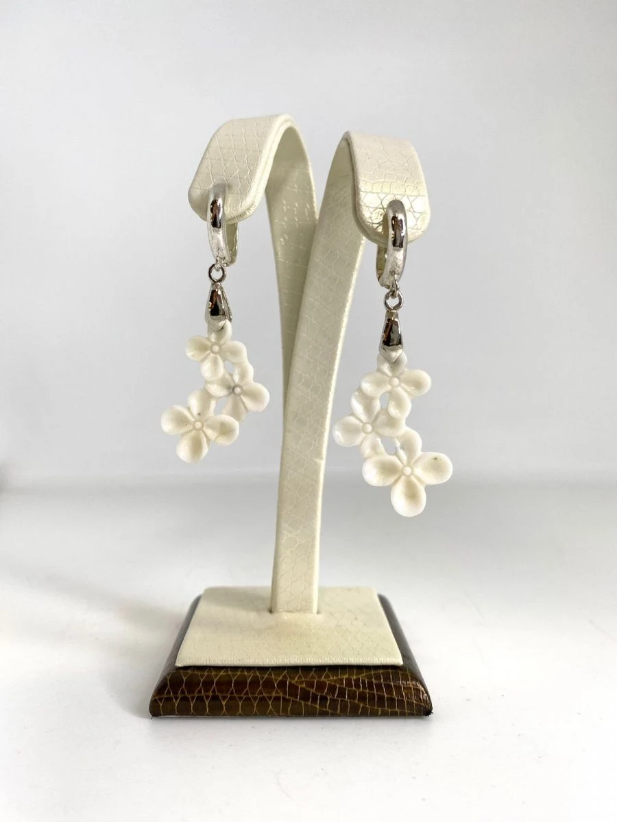Plumeria Earrings - White Jade