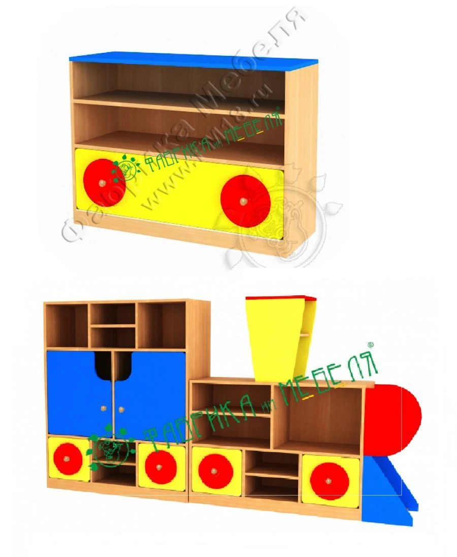 Train-Themed Kindergarten Locker Wall, Model 40025