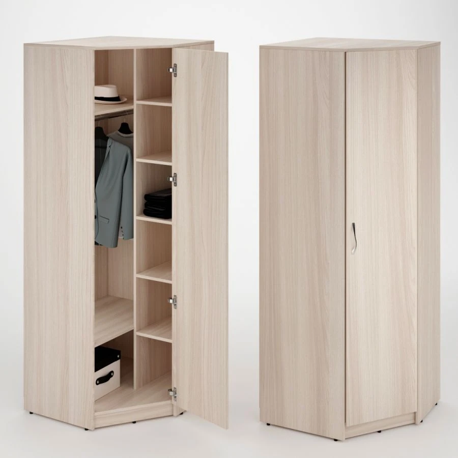 Corner Wardrobe with Chrome Rod and Shelves