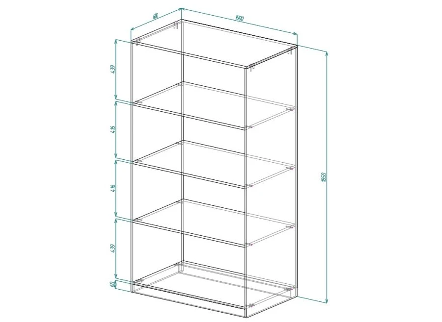Open Shelf Cabinet with 4 Shelves 1000x600x1850