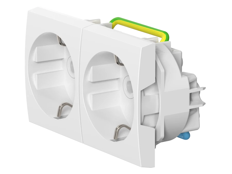 Double Socket with Grounding, CADUCEUS ALING MODE 16A, 250V, White, Art. 66512.0