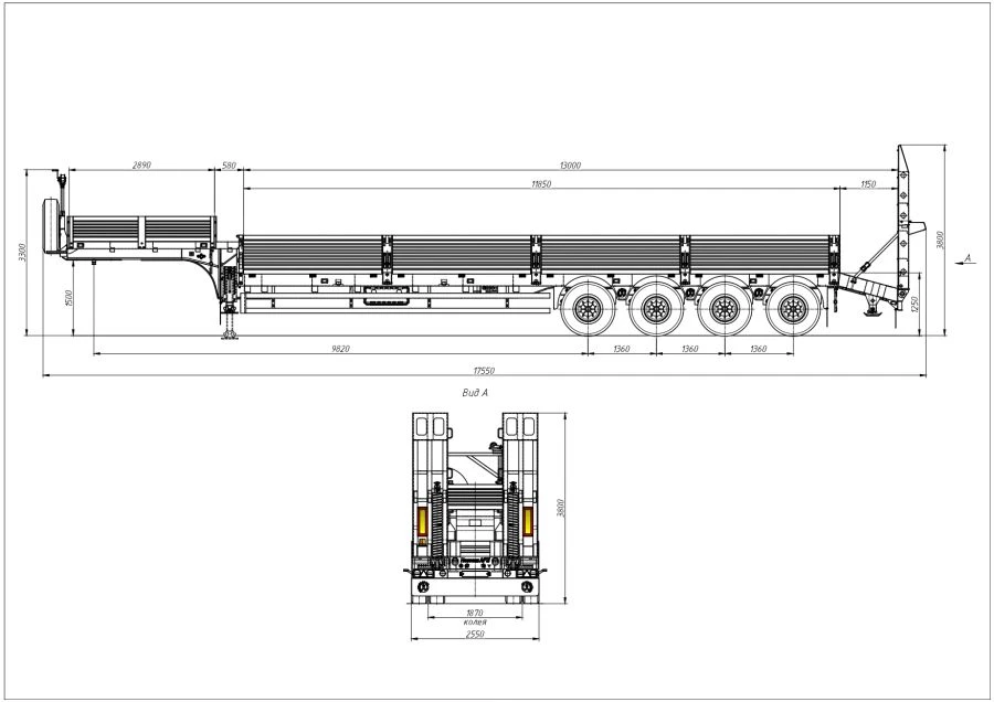 Semi-Trailer 98132V with Load Space Frame, Platform, Sides, and Ramp