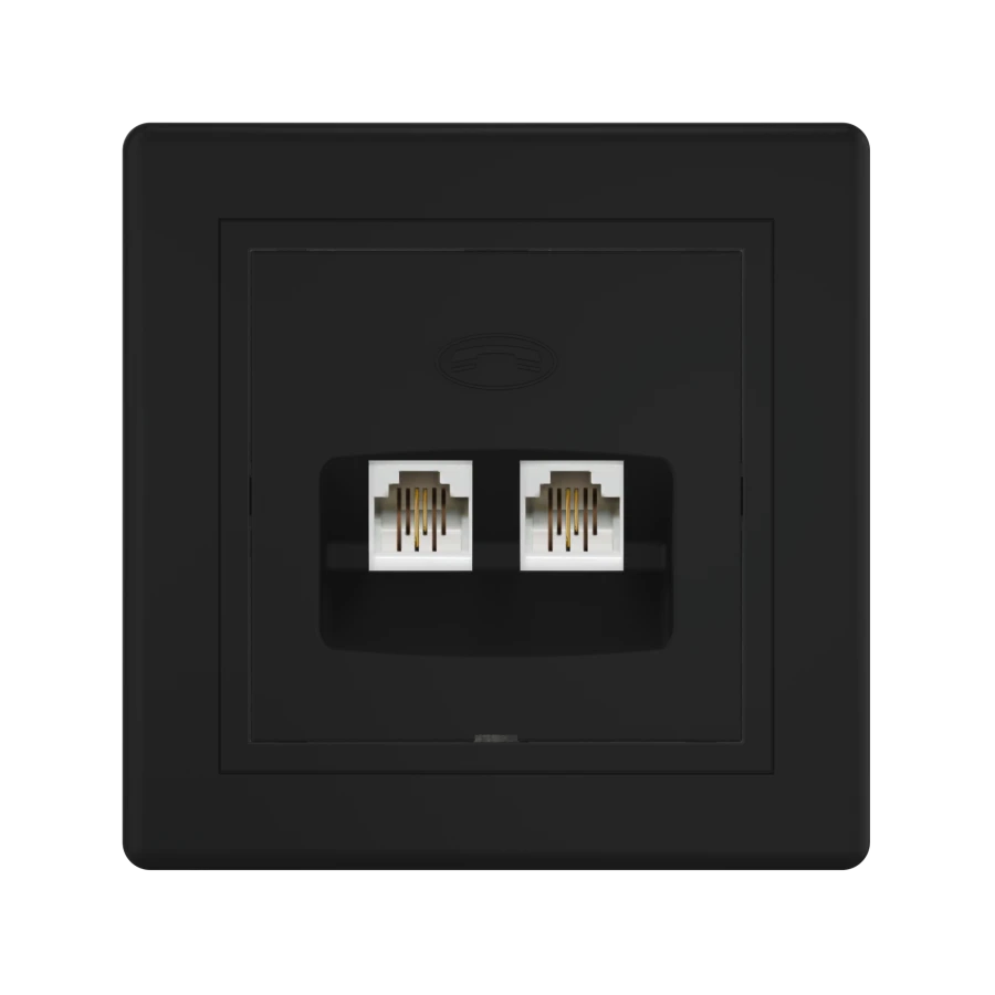 CADUCEUS ALING PRESTIGE Double Telephone Socket 2xRJ12 6P2C, Black (Soft Touch) - Art. 611.E1E1E1