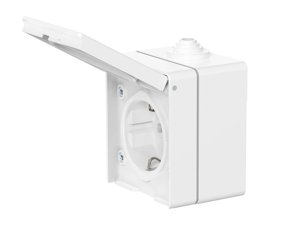 Grounded Socket for Open Wiring with Ceramic Base, 16A, 250V, IP55, White, Model CADUCEUS ALING OG