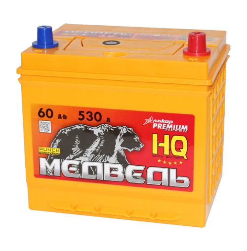 بطارية بدء تشغيل حمض الرصاص لمحركات الاحتراق الداخلي 12 فولت 60 أمبير" (الموديل 6ST-60VLA آسيا 65D23 'Медведь')