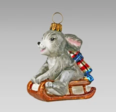 Handcrafted Glass Christmas Ornament "Rabbit on Sled