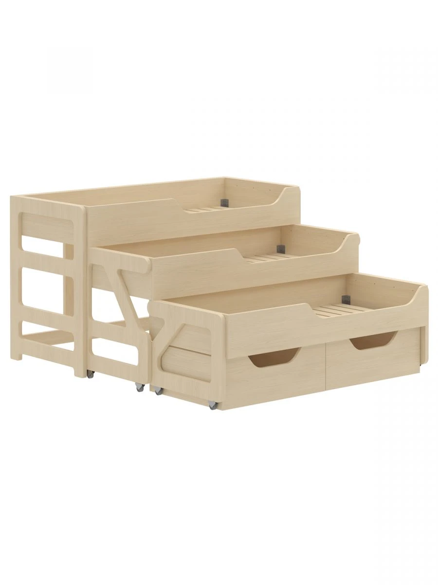 سرير أطفال ثلاثي الطوابق قابل للسحب 1400 / طلاء شفاف