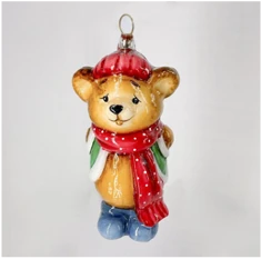 Handmade Glass Christmas Ornament "Bear with Gift