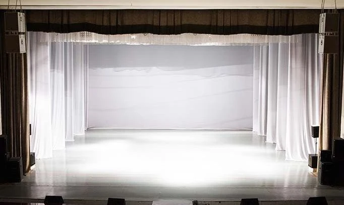 White Cabinet Stage Design - Custom Textile Decoration