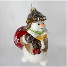Handmade Glass Christmas Ornament "Snowman Pilot