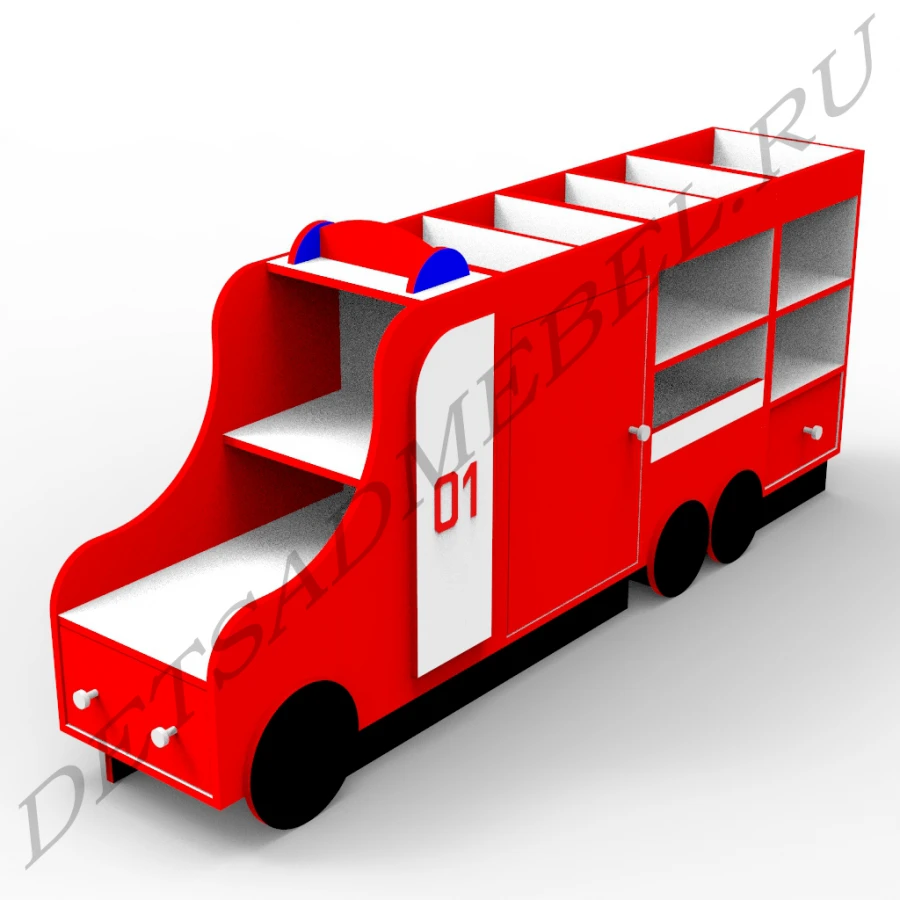 Fire Truck Toy Storage Rack with Drawers