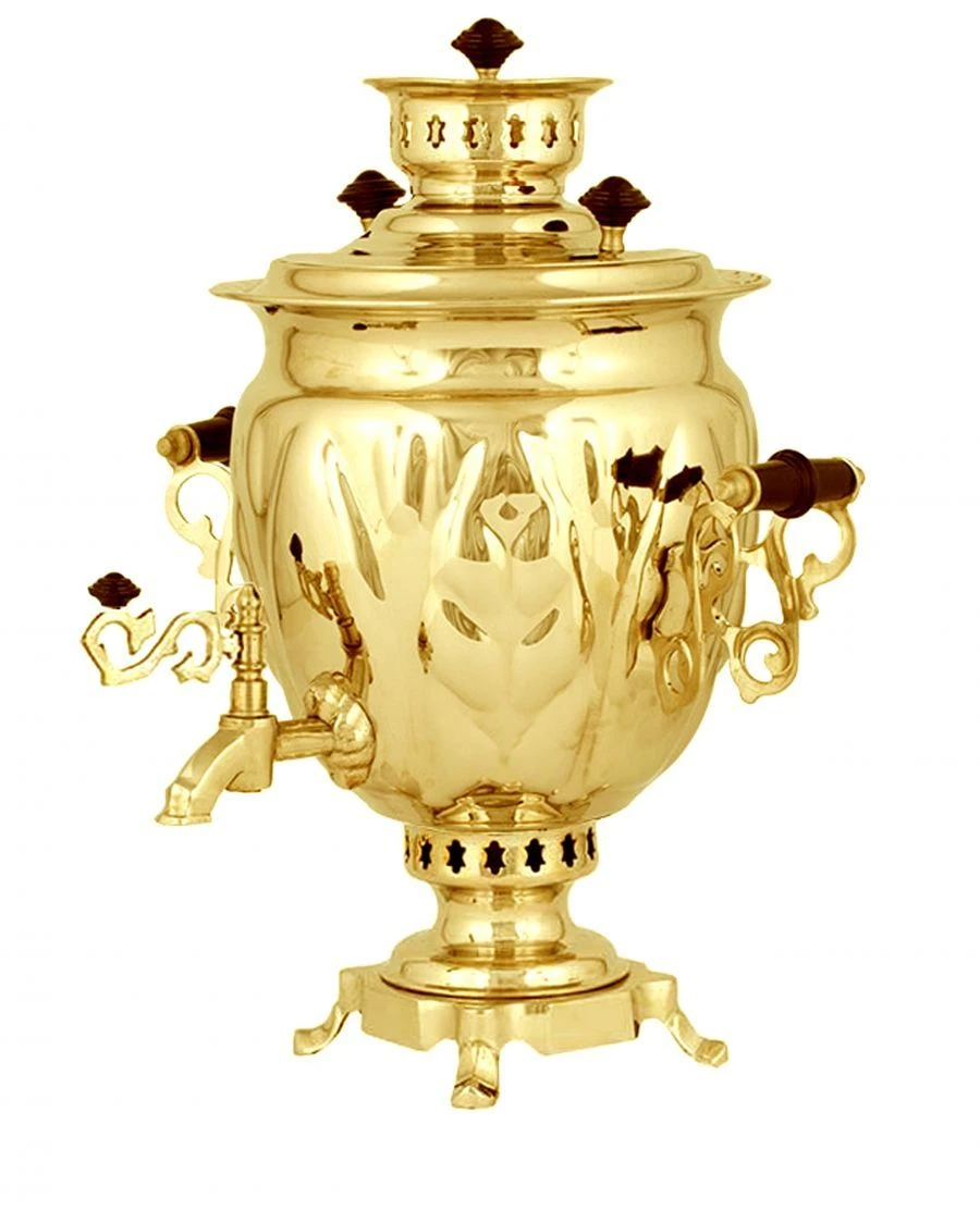 Traditional Charcoal Samovar 2 Liters Brass Acorn