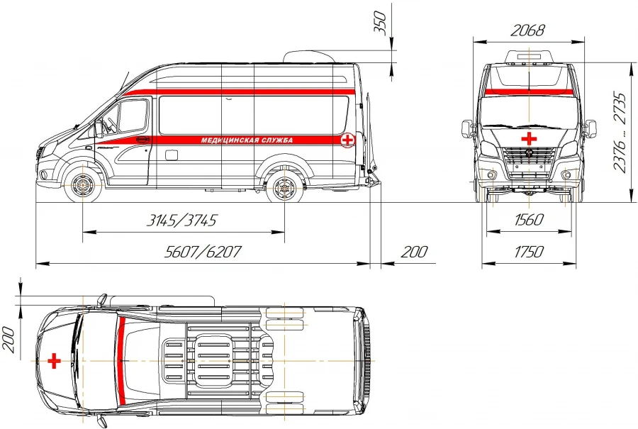 Medical service van on the chassis of vehicles type AM193 of modification 27194Z on the basis of GAZ vehicle of modification A22