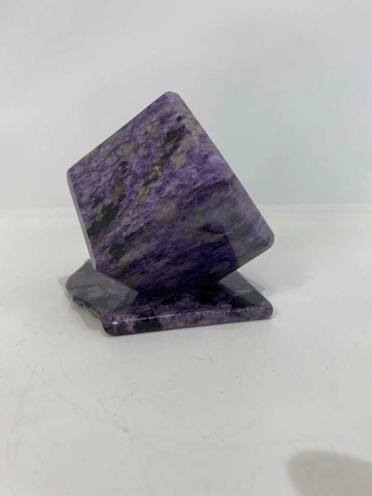 Charoite Cube on Stand - Unique Decorative Gift