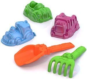 مجموعة ألعاب الرمل رقم 109 (3 قوالب سيارات، مجرفة، ومجرفة)