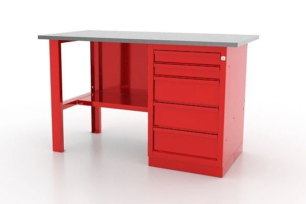 Single-column Workbench with 5 Drawer Cabinet, Galvanized Top 01.105L-G