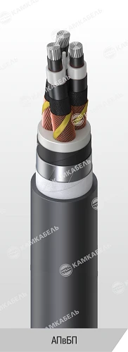 Power Cable with Aluminum Conductors and Cross-Linked Polyethylene Insulation, 10-35 kV, AПвБП