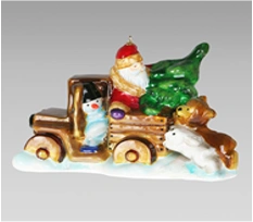 Handmade Glass Christmas Ornament - Wooden Car with Animals