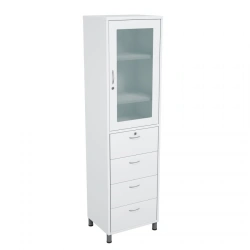 Medical Storage Cabinet Two-Section Metal One-Door with Glass Door and Four Drawers SHM-1.2.3