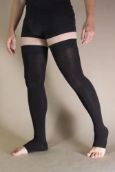 Thigh-High Compression Stockings with Open Toe and Silicone Grip, Class I