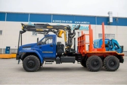 Forest Transport Vehicle UST 54538E-03 with Crane OMTL-70-01, OMTL-120-02, VM10L74 on Ural Chassis