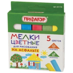 Colored Sidewalk Chalk Set, 5 pcs, Square, PIFAGOR