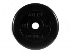 Rubber-Coated Weight Plate "Atlet", Black, 51 mm, 15 kg - MB-AtletB51-15