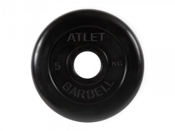 Black Rubberized Weight Disc "Atlet", 51mm, 5kg Model MB-AtletB51-5