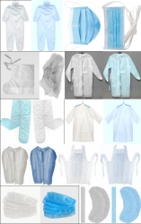 Disposable Non-Sterile Medical Isolation Clothing Set: Jumpsuit, Gown, Jacket, Pants, Cape, Cap, Apron, Sleeves