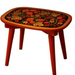 Preschool Oval Bench with Khokhloma Painting - 260x350x260mm