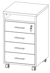 Mobile Workstation with 4 Drawers and Lock, Model EVL306
