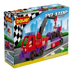 Bauer Pit Stop Children's Developmental Construction Toy Set - Tow Truck and Racing Car