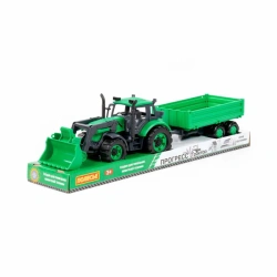 Detailed Green Toy Tractor with Trailer and Loader for Kids Progress Model 94650