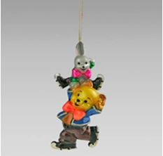 Handcrafted Glass Christmas Ornament "Bear and Hare on Skates