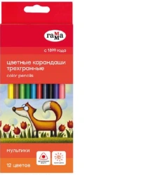 Gamma Cartoon Colored Pencils, 12 Colors, Triangular, Sharpened, Cardboard Box, Euro Hanger