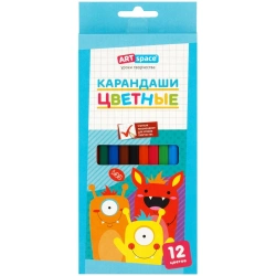 ArtSpace "Monsters" 12 Colored Pencils, Hexagonal, Pre-Sharpened, Cardboard Pack, Euro Hang Tab