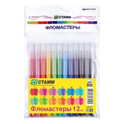 Washable Markers Set "Apple", 12 Colors, Pack with Euro Hook