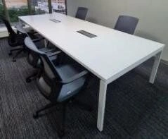 Small Conference Table with Metal Legs, White Finish