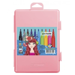 Washable Marker Set "Alice" - 10 Colors, Pink Plastic Case