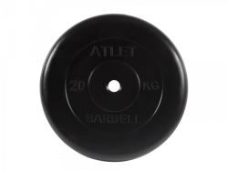 Rubber Coated Weight Plate "Atlet", Black, 26 mm, 20 kg