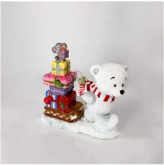 Handcrafted Glass Christmas Ornament "Bear with Gifts