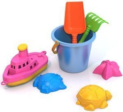 Sand Play Set No. 36 - Beach Molds, Bucket, Rake, Shovel