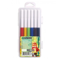 Washable Markers Set "Salyut", 6 Colors, Plastic Case, Euro Hook