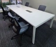 Small Conference Table with Metal Supports and Laminate Top