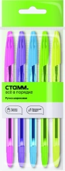 Blue Ballpoint Pen STAMM "555" 0.7mm Neon Mix, 5pcs with Euro Hanging Pack