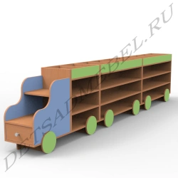 Didactic Train Shelf with Open Shelves and Storage Drawers